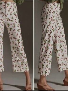 Anthropologie Maeve Collette Strawberry Pants Size 29 Petite Cropped Cottage